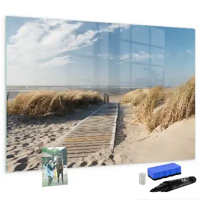 Pizarra borrable de cristal con imanes diseño de vista de la playa