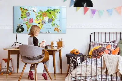 Mapa del mundo con animales pizarra magnética de pared con rotulador