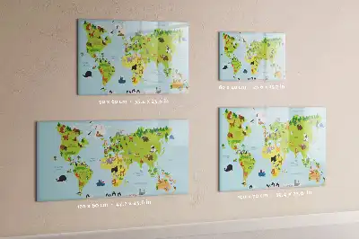 Mapa del mundo con animales pizarra magnética de pared con rotulador