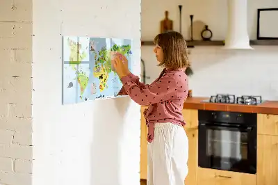 Mapa del mundo con animales pizarra magnética de pared con rotulador
