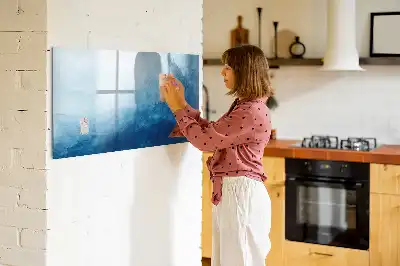 Pizarra de cristal magnética borrable con diseño de abstracción de agua