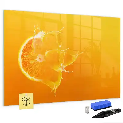 Pizarra borrable de cristal con imanes en color naranja