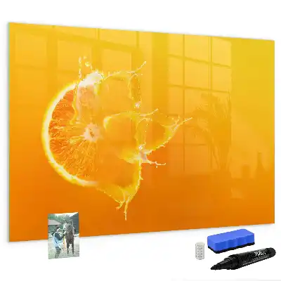 Pizarra borrable de cristal con imanes en color naranja