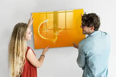 Pizarra borrable de cristal con imanes en color naranja