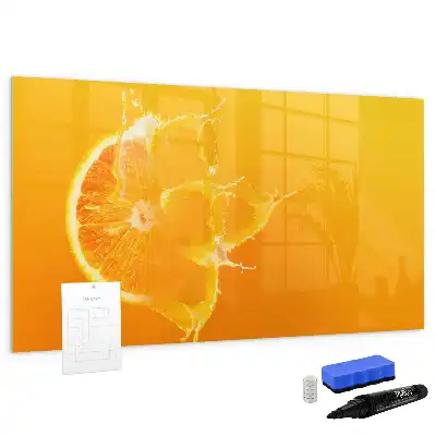 Pizarra borrable de cristal con imanes en color naranja