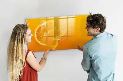 Pizarra borrable de cristal con imanes en color naranja