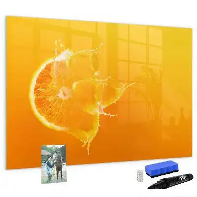 Pizarra borrable de cristal con imanes en color naranja