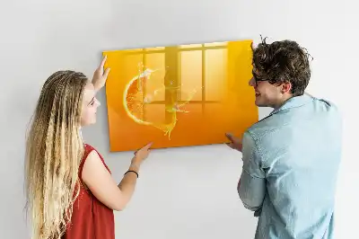 Pizarra borrable de cristal con imanes en color naranja