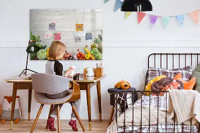 Pizarra de cristal borrable con imanes decorada con motivo de verduras en la mesa
