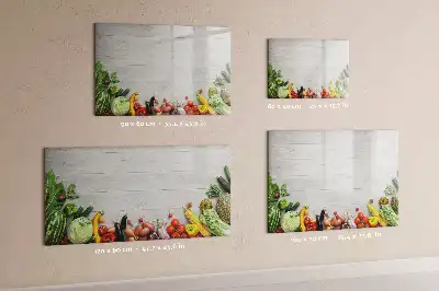 Pizarra de cristal borrable con imanes decorada con motivo de verduras en la mesa