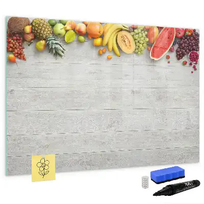 Pizarra de cristal magnética borrable con diseño de frutas en la mesa