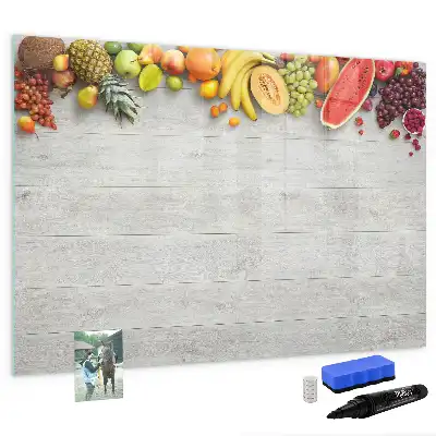 Pizarra de cristal magnética borrable con diseño de frutas en la mesa
