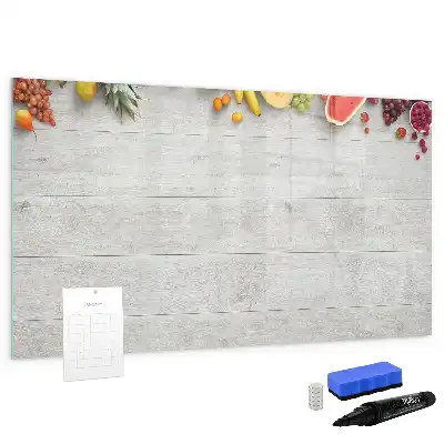 Pizarra de cristal magnética borrable con diseño de frutas en la mesa