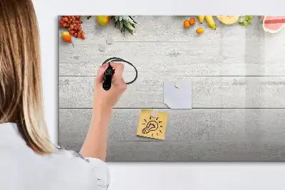 Pizarra de cristal magnética borrable con diseño de frutas en la mesa