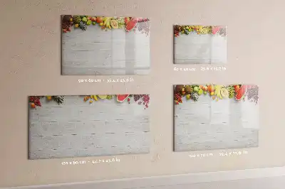 Pizarra de cristal magnética borrable con diseño de frutas en la mesa