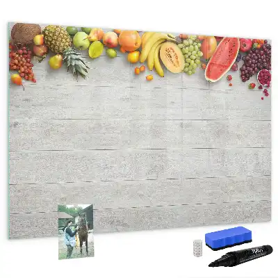Pizarra de cristal magnética borrable con diseño de frutas en la mesa