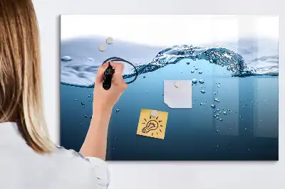 Pizarra borrable de cristal con imanes detalle de agua
