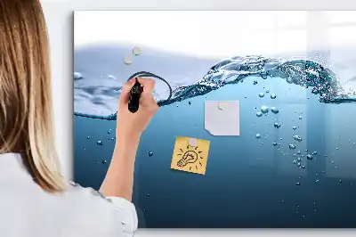 Pizarra borrable de cristal con imanes detalle de agua