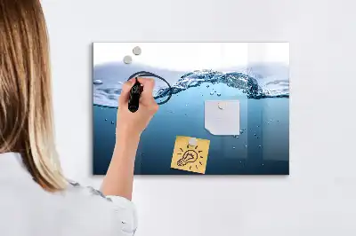 Pizarra borrable de cristal con imanes detalle de agua