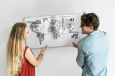 Pizarra de cristal borrable con imanes diseño con nombres de continentes formados por letras