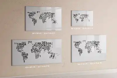 Pizarra de cristal borrable con imanes diseño con nombres de continentes formados por letras