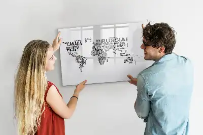 Pizarra de cristal borrable con imanes diseño con nombres de continentes formados por letras