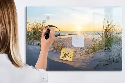 Pizarra magnética de pared con rotulador diseño de atardecer en la playa