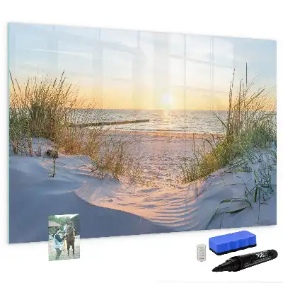 Pizarra magnética de pared con rotulador diseño de atardecer en la playa