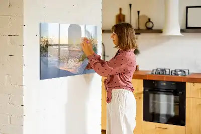 Pizarra magnética de pared con rotulador diseño de atardecer en la playa