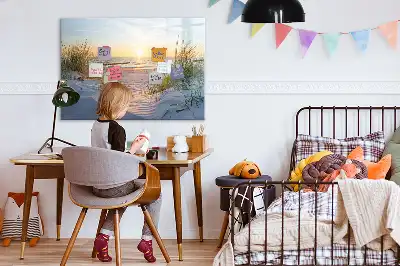 Pizarra magnética de pared con rotulador diseño de atardecer en la playa
