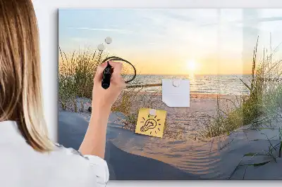 Pizarra magnética de pared con rotulador diseño de atardecer en la playa