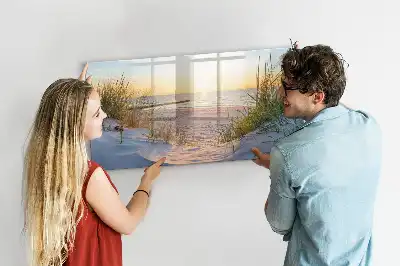 Pizarra magnética de pared con rotulador diseño de atardecer en la playa