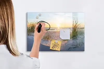 Pizarra magnética de pared con rotulador diseño de atardecer en la playa