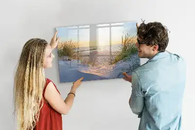 Pizarra magnética de pared con rotulador diseño de atardecer en la playa