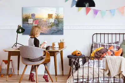 Pizarra magnética de pared con rotulador diseño de atardecer en la playa
