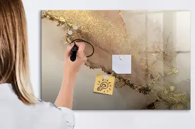 Pizarra borrable de cristal con imanes diseño en mármol dorado