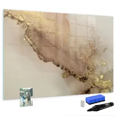 Pizarra borrable de cristal con imanes diseño en mármol dorado