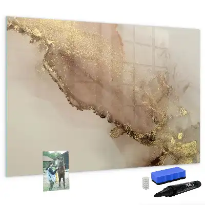 Pizarra borrable de cristal con imanes diseño en mármol dorado