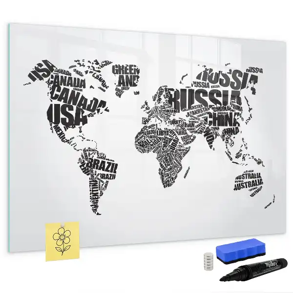 Mapa del mundo pizarra borrable de cristal con imanes