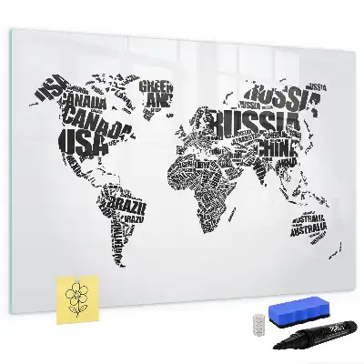 Mapa del mundo pizarra borrable de cristal con imanes