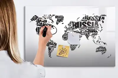 Mapa del mundo pizarra borrable de cristal con imanes