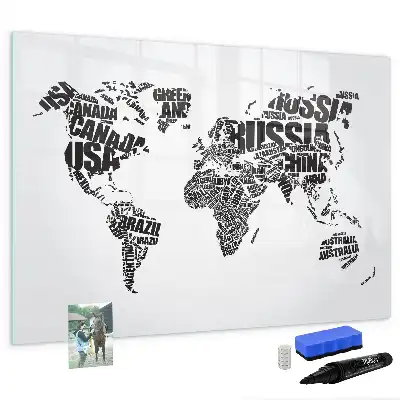 Mapa del mundo pizarra borrable de cristal con imanes