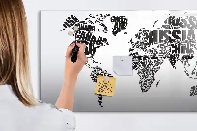 Mapa del mundo pizarra borrable de cristal con imanes