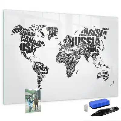 Mapa del mundo pizarra borrable de cristal con imanes