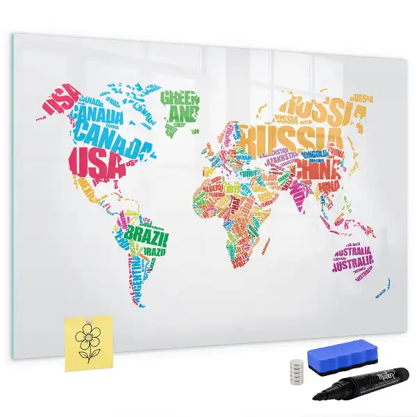Pizarra magnética de pared con rotulador diseño de nombres de países coloridos