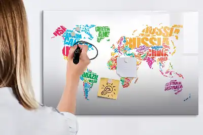 Pizarra magnética de pared con rotulador diseño de nombres de países coloridos
