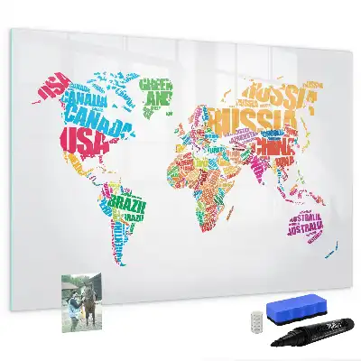 Pizarra magnética de pared con rotulador diseño de nombres de países coloridos