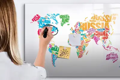 Pizarra magnética de pared con rotulador diseño de nombres de países coloridos