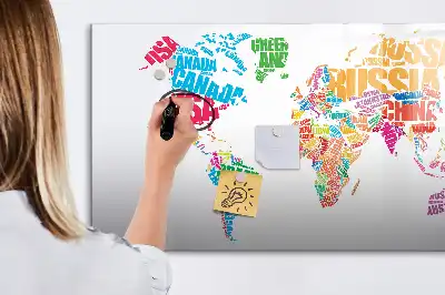 Pizarra magnética de pared con rotulador diseño de nombres de países coloridos