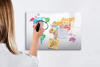 Pizarra magnética de pared con rotulador diseño de nombres de países coloridos